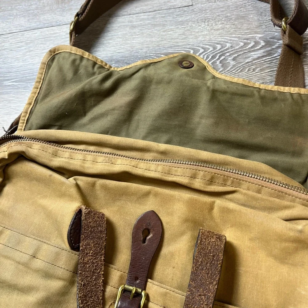 J.Crew Abingdon Messenger Bag Men OS Khaki Waxed Canvas Leather Laptop Briefcase